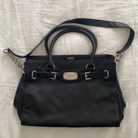 Black Michael Kors leather satchel with shoulder strap. - Picture 1 of 10